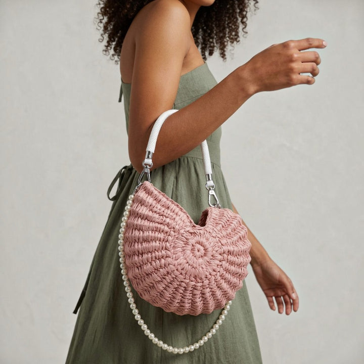 Pearl Woven Crescent Bag