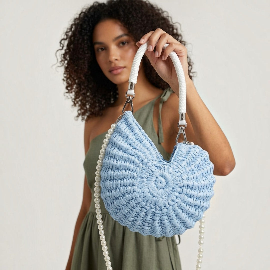 Pearl Woven Crescent Bag