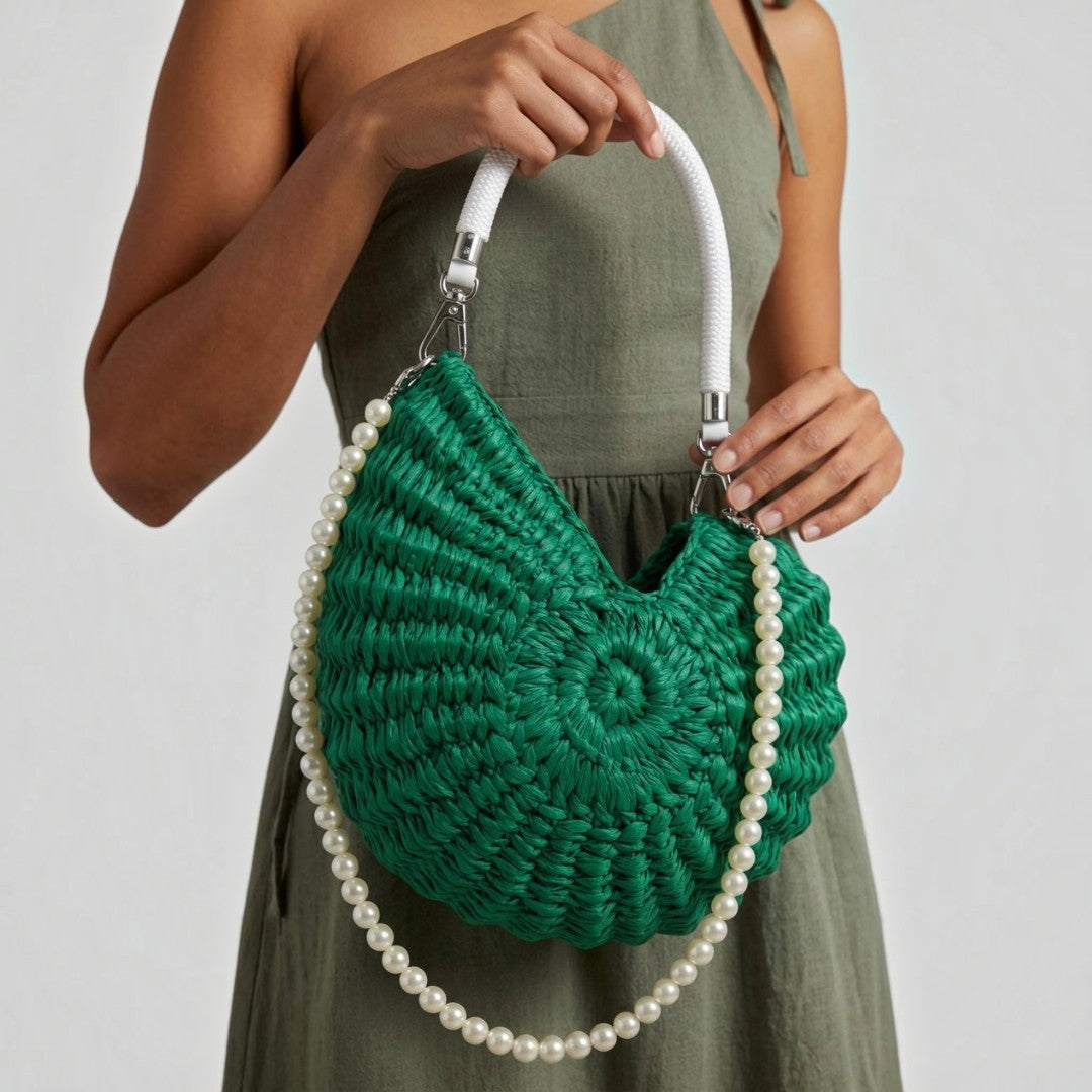 Pearl Woven Crescent Bag