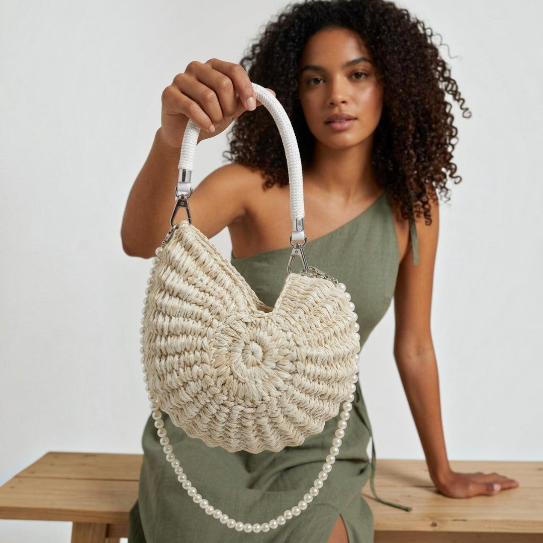 Pearl Woven Crescent Bag
