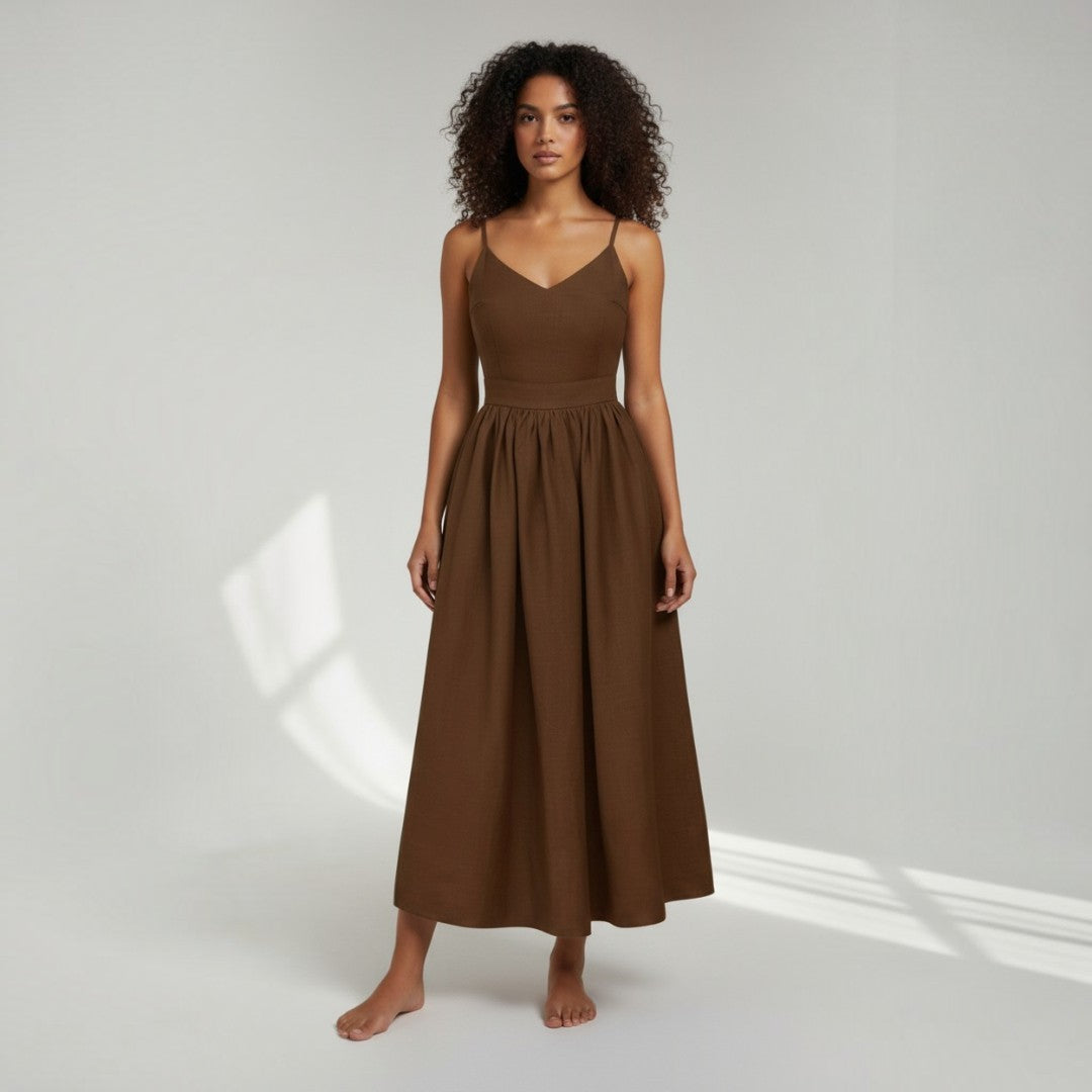 Sage Élégance Maxikleid