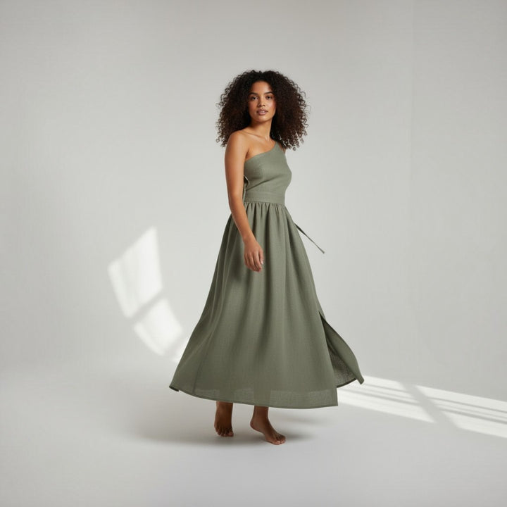Sage Élégance Maxikleid