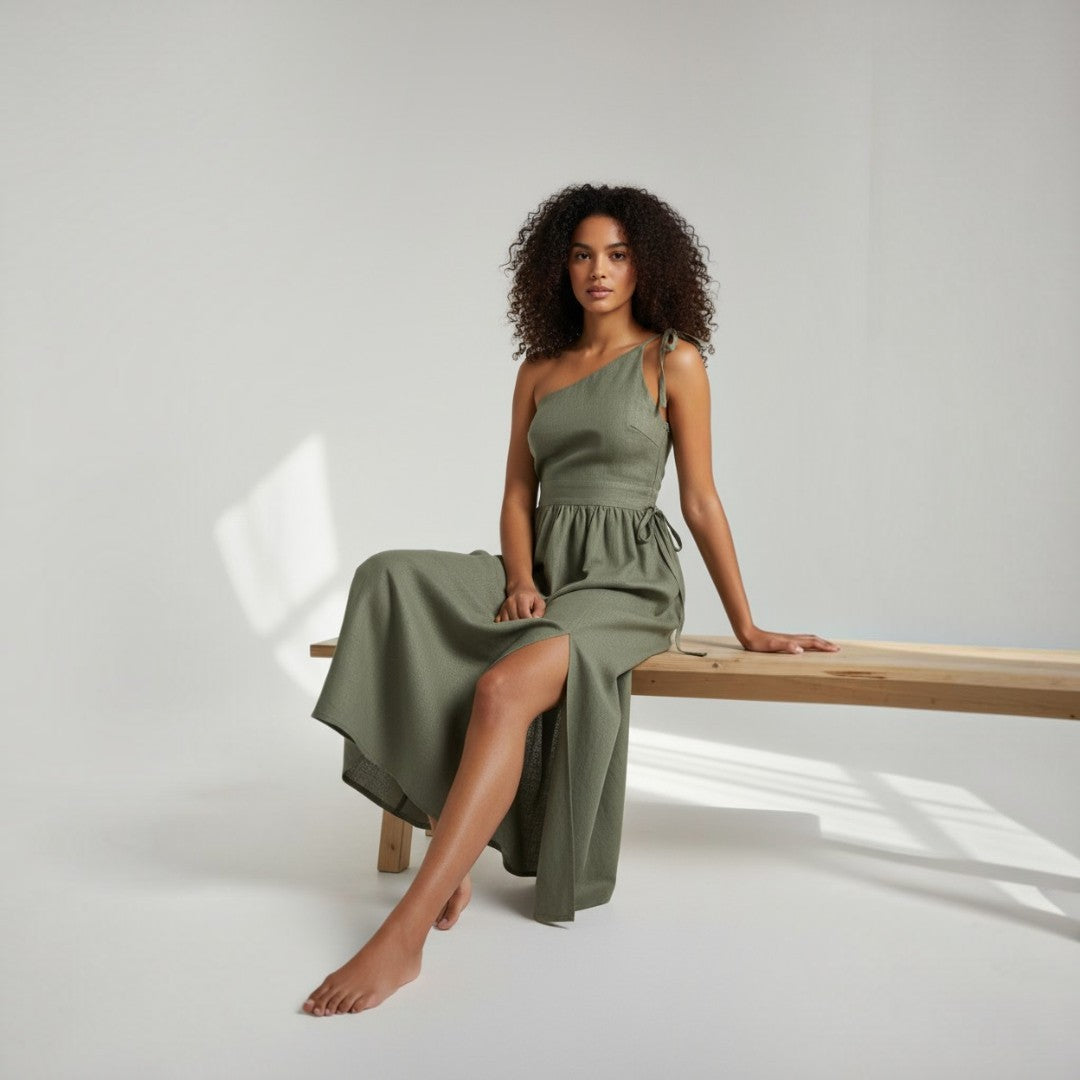 Sage Élégance Maxikleid